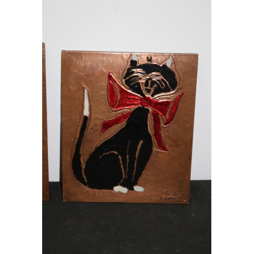 233 - 2 x Copper Pictures one of a mermaid and the other of a Black cat by Kym Pos 1998 size of largest 10... 