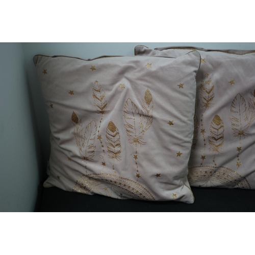 241 - 4 x Retreat Cushions Pink with Gold Piping and Design on