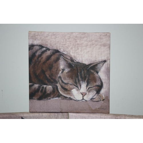 242 - 3 x Canvas Cat Prints Pink Peaceful Cats 220x220 cm