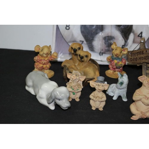 248 - A Selection of Dogs including a Clock, 2 Mice Plus a Pig Bride and Groom