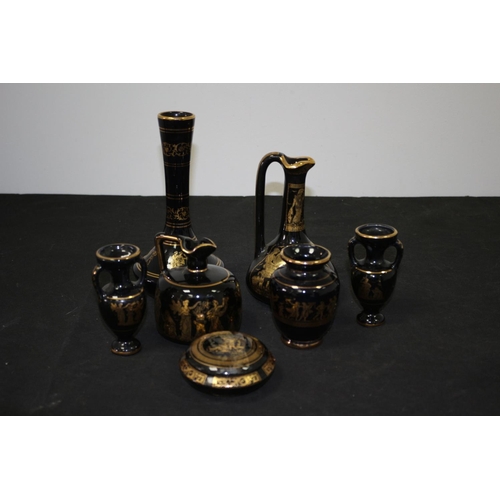 249 - A Selection of Greek Style Jugs, Urns and more Hand Painted 24ct Gold