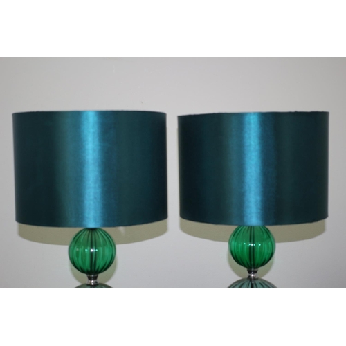 266 - 2 x Bedside Lights Green Colour Glass Stems Working