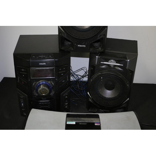 277 - 1 x Sharp Elegance Radio, CD Player Working and 1 x Philips Stereo System with Speakers no Power Lea... 