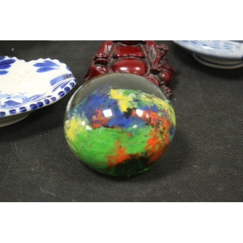 289 - A Mixed Selection Including Delf, Sadler, Glass Paperweight, Resin Buddha