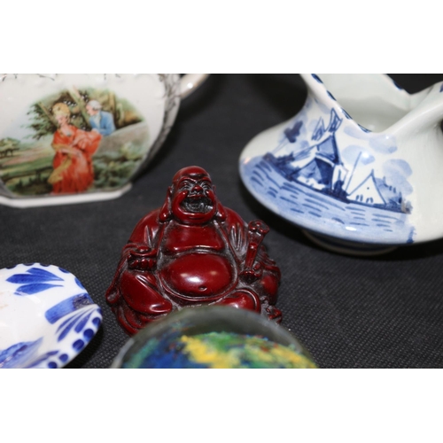 289 - A Mixed Selection Including Delf, Sadler, Glass Paperweight, Resin Buddha