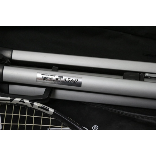 292 - Tennis and Badminton Rackets with Cases, Tripod in case and Microsoft Office Magic Ball