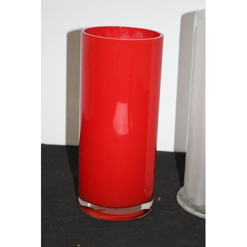 311 - Red and  A White Clear Glass vase