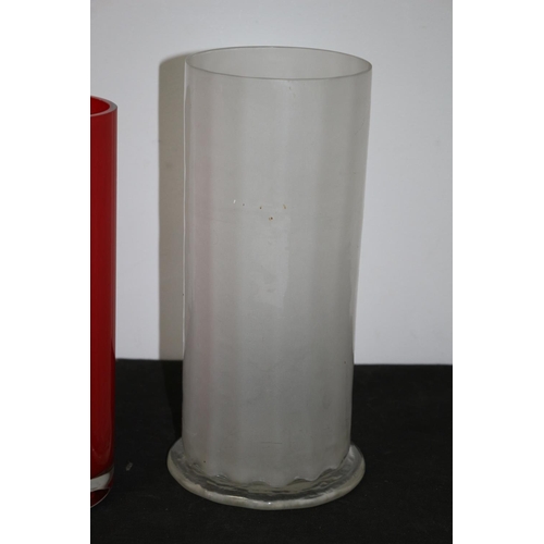 311 - Red and  A White Clear Glass vase