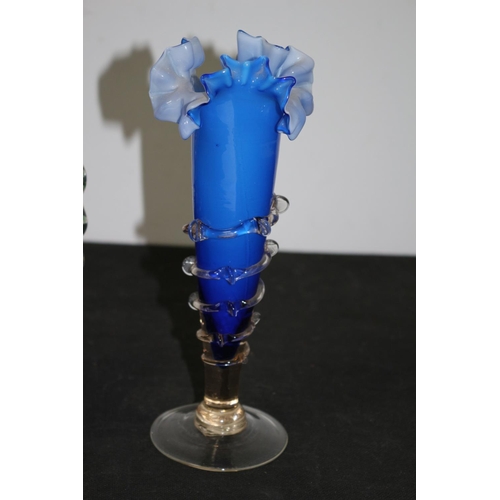 319 - Fancy Glass Vase & Posy Bowl in Blue