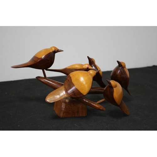 323 - Hand Made Wooden Art Birds Perched on a Branch