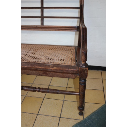 700 - Late Victorian / Edwardian Settle With Bergere Seat and Slatted Back 3 Seater