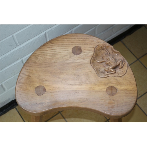 701 - 3 Leg Stool believed to be Elm with engraved Frogs