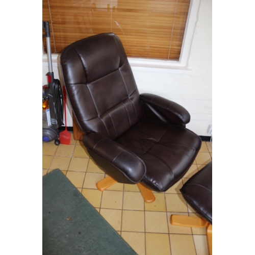 705 - Brown Faux Leather Chair and Foot Stool