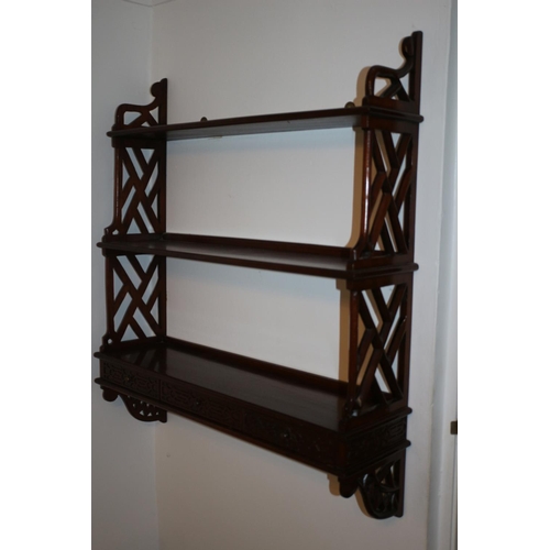 708 - Oriental Wall Book Rack with draws Possibly Rose Wood