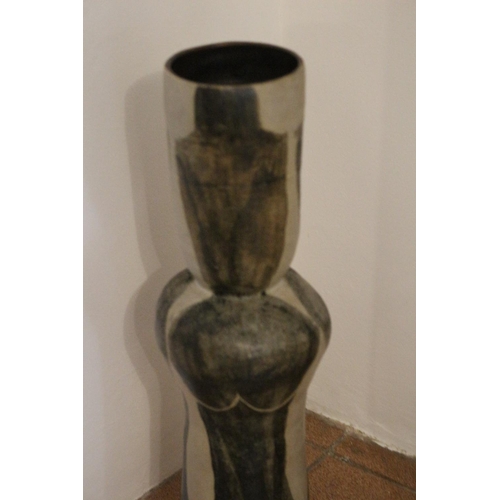 715 - Studio Pottery vase with Slender lady motif, Vase is a Half Vase as base does not go down to bottom