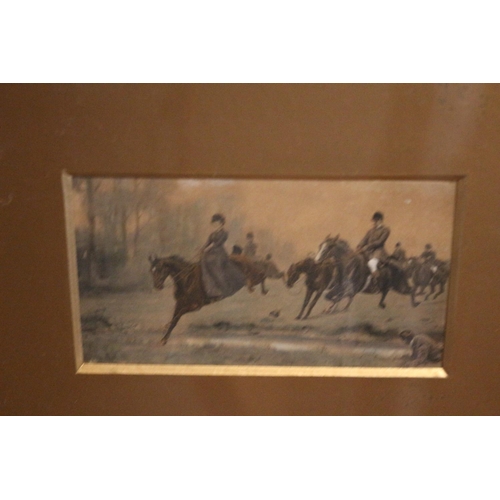 717 - Hunting Scene Picture Frame and glazed Pencil and Watercolor Original