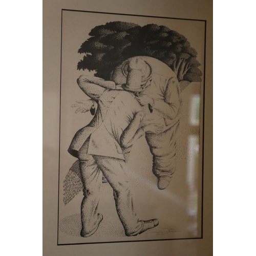 722 - Black and White Believed to be Pen and Ink drawing  of 2 Men framed and Glazed signed by Simon Palme... 