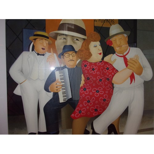 48 - Tango Busking limited Edition Beryl Cook Signed Print 319/395 Framed and Glazed 72x72cm