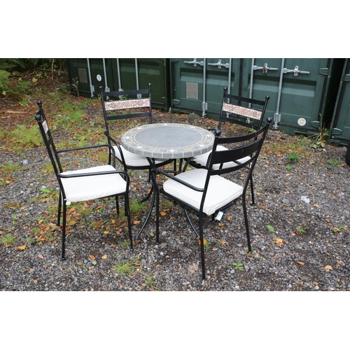 668 - Marble Topped Bistro Outside Table with 4 Chairs, Each with Mosaic Backs - Metal Frame