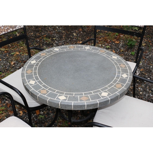 668 - Marble Topped Bistro Outside Table with 4 Chairs, Each with Mosaic Backs - Metal Frame