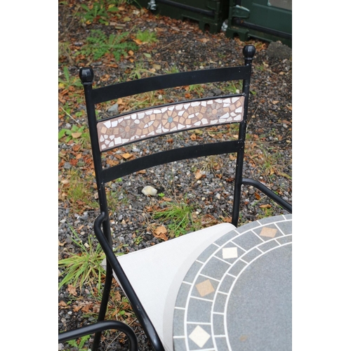 668 - Marble Topped Bistro Outside Table with 4 Chairs, Each with Mosaic Backs - Metal Frame