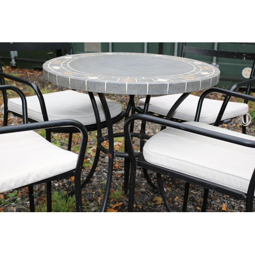 668 - Marble Topped Bistro Outside Table with 4 Chairs, Each with Mosaic Backs - Metal Frame