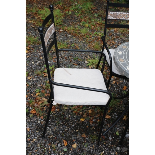 668 - Marble Topped Bistro Outside Table with 4 Chairs, Each with Mosaic Backs - Metal Frame