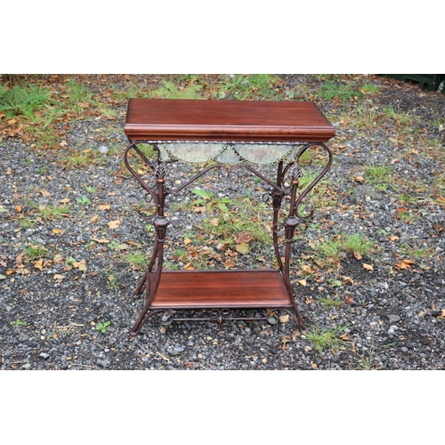 672 - Nice Console Table with Hardwood Top and Shelf and Decorative Draping Around the Top - Metal Frame