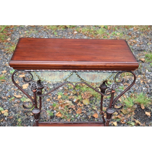 672 - Nice Console Table with Hardwood Top and Shelf and Decorative Draping Around the Top - Metal Frame