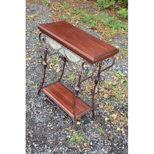 672 - Nice Console Table with Hardwood Top and Shelf and Decorative Draping Around the Top - Metal Frame