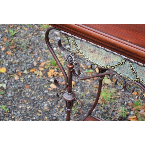 672 - Nice Console Table with Hardwood Top and Shelf and Decorative Draping Around the Top - Metal Frame