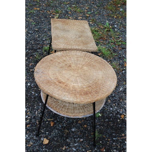 675 - Wicker Tables - One Circular and the Other Rectangular - Both with Lower Shelf