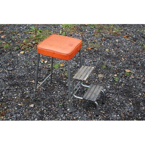 678 - Vintage Step Stool with Orange Covering