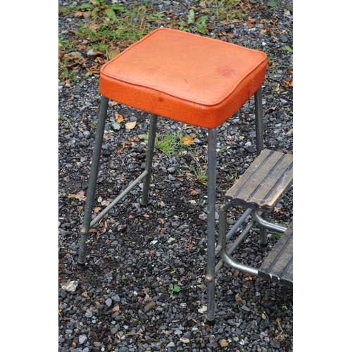 678 - Vintage Step Stool with Orange Covering