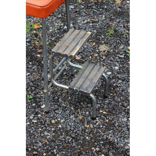 678 - Vintage Step Stool with Orange Covering