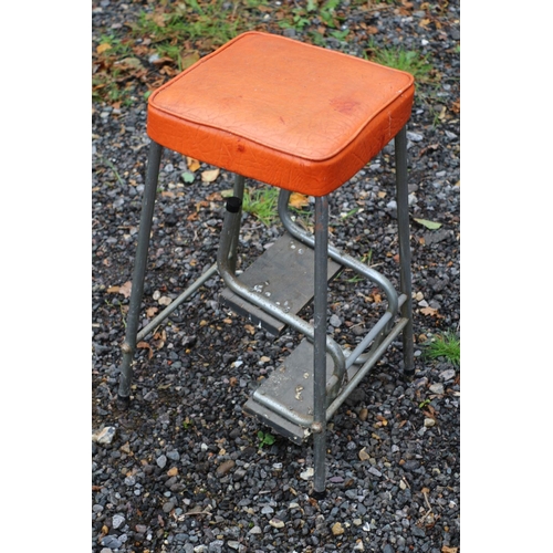 678 - Vintage Step Stool with Orange Covering