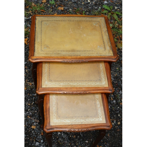 679 - Vintage Nest of 3 with Lether inlay and Glass Tops