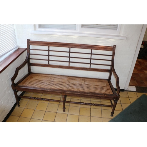 700 - Late Victorian / Edwardian Settle With Bergere Seat and Slatted Back 3 Seater