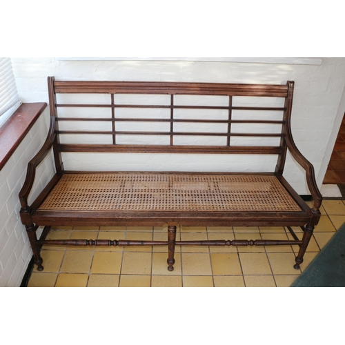 700 - Late Victorian / Edwardian Settle With Bergere Seat and Slatted Back 3 Seater