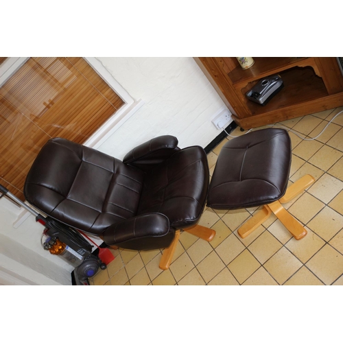 705 - Brown Faux Leather Chair and Foot Stool