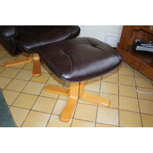 705 - Brown Faux Leather Chair and Foot Stool