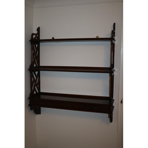 708 - Oriental Wall Book Rack with draws Possibly Rose Wood