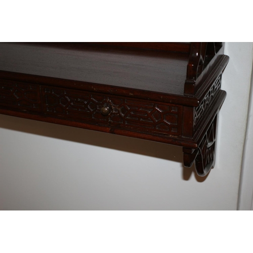 708 - Oriental Wall Book Rack with draws Possibly Rose Wood