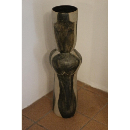 715 - Studio Pottery vase with Slender lady motif, Vase is a Half Vase as base does not go down to bottom