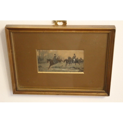 717 - Hunting Scene Picture Frame and glazed Pencil and Watercolor Original