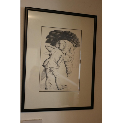 722 - Black and White Believed to be Pen and Ink drawing  of 2 Men framed and Glazed signed by Simon Palme... 