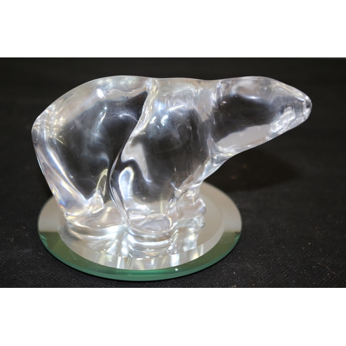 632 - Heavy Glass Polar Bear on Mirror Stand - Possibly Swarovski?