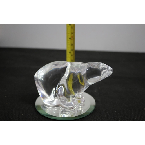 632 - Heavy Glass Polar Bear on Mirror Stand - Possibly Swarovski?