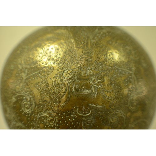 687 - Superb Ornate Antique Hammered Brass Large Vase with Lid Which Has a God Figure