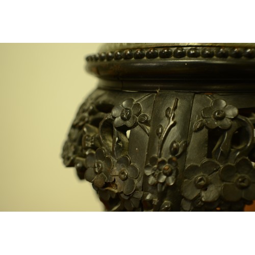 688 - Circa 1870 Ebony Ornately Carved Pot Stand with Marble Top